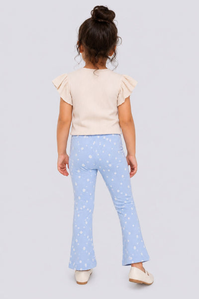 Girls Flared Light Blue Polka Dot Printed Legging