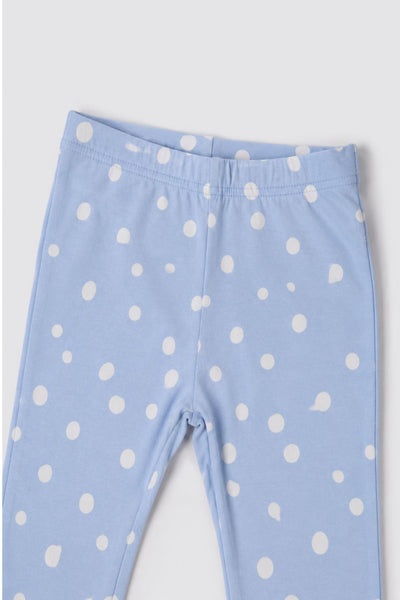 Girls Flared Light Blue Polka Dot Printed Legging
