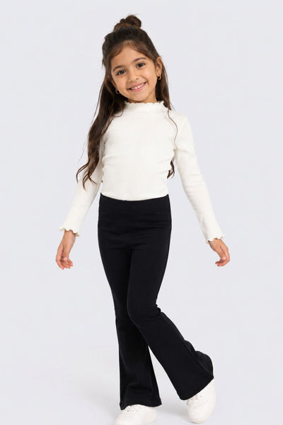 Girls Flared Black Solid Leggings