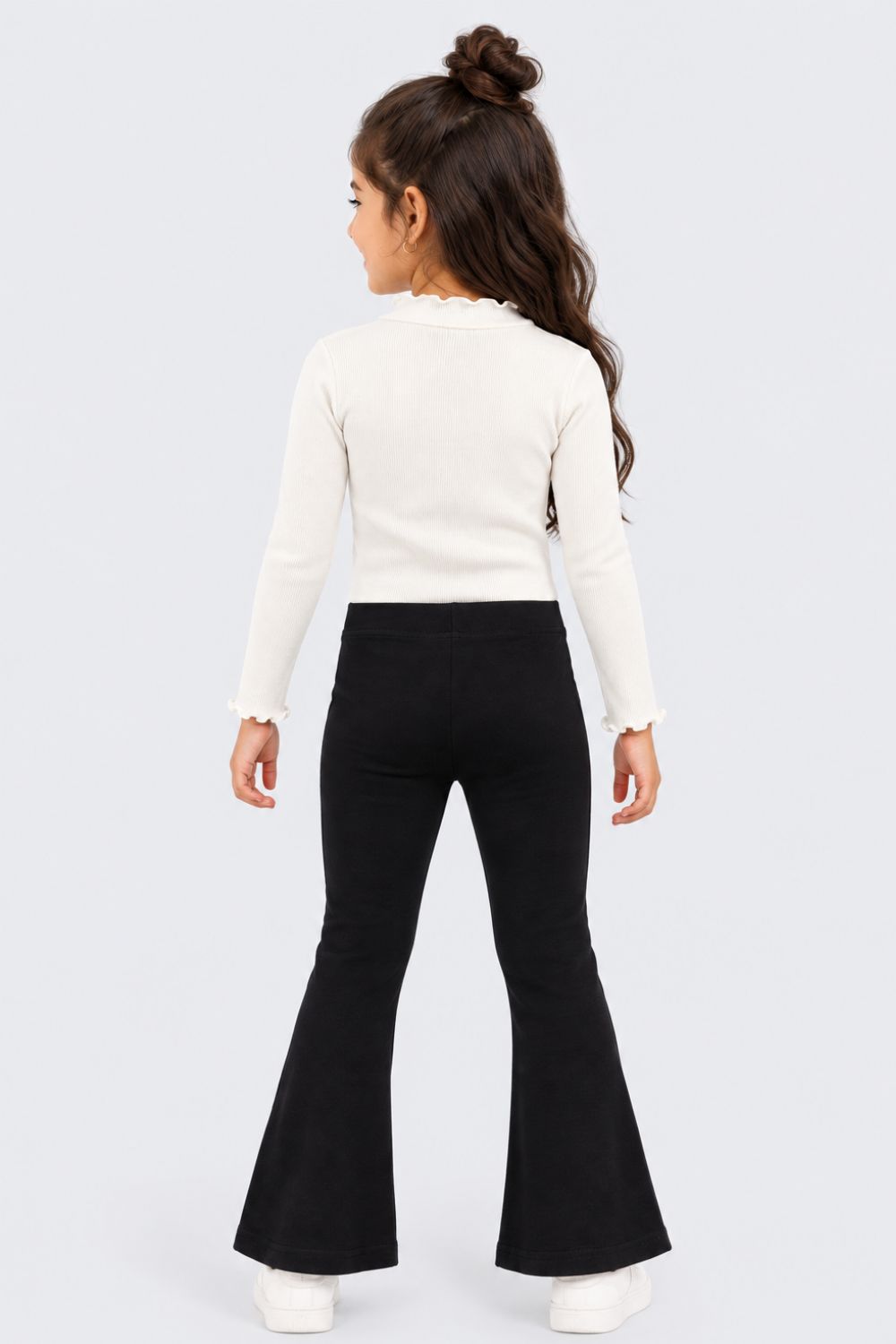 Girls Flared Black Solid Leggings