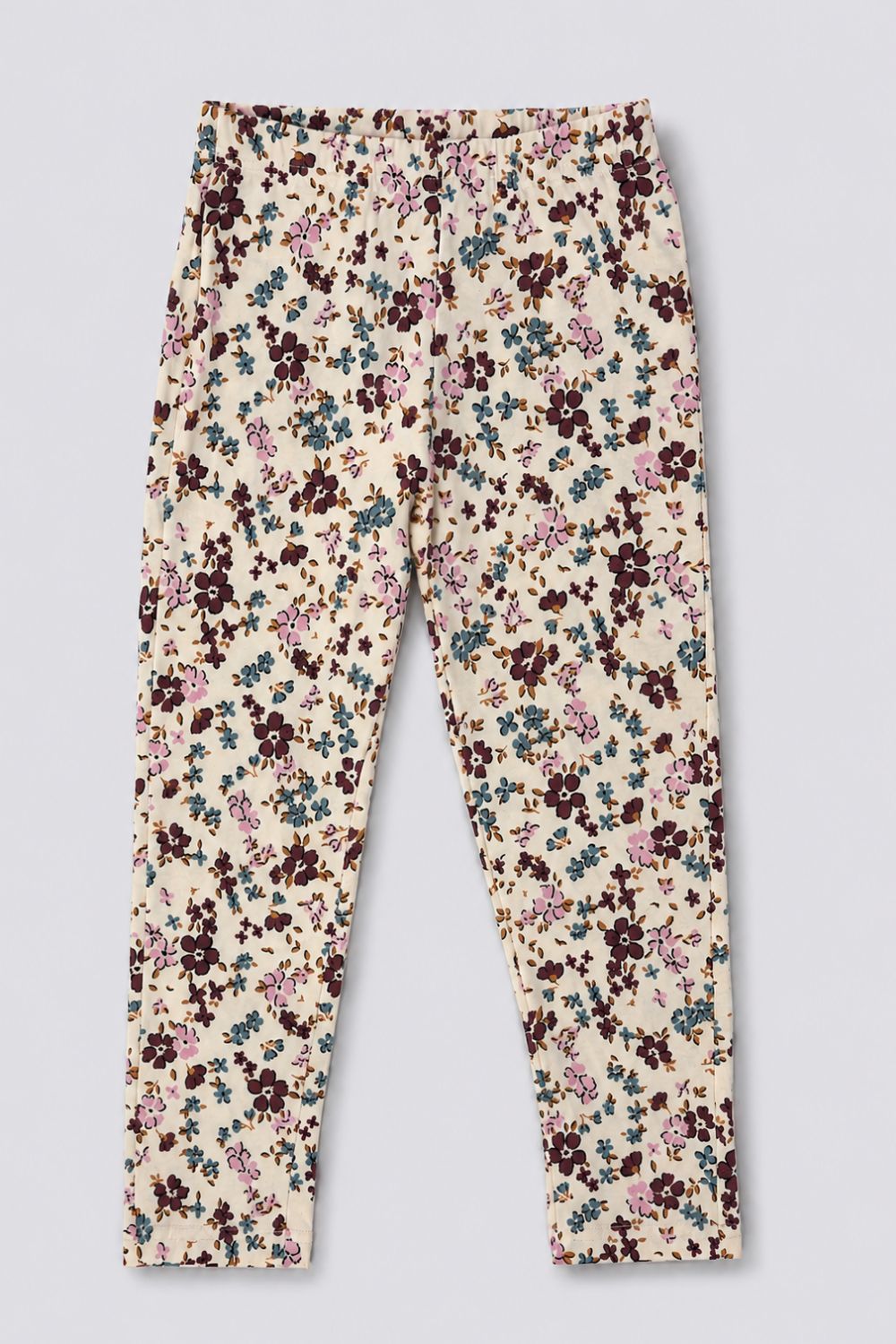 Girls Regular Fit Off White Floral Leggings
