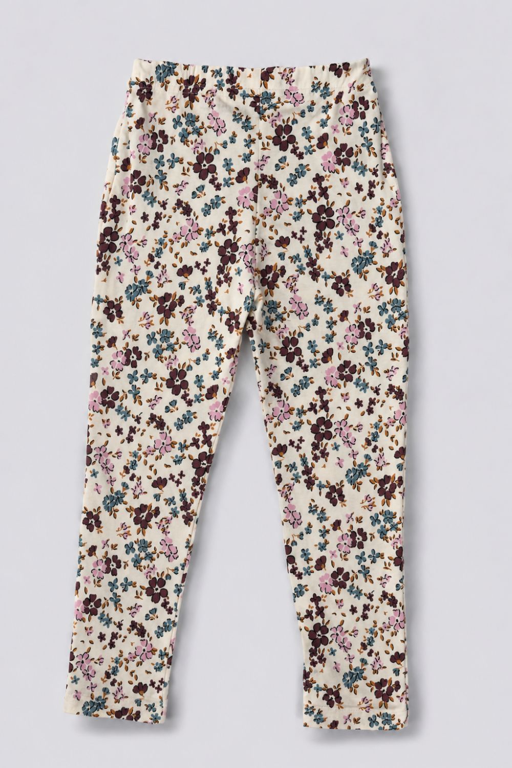 Girls Regular Fit Off White Floral Leggings
