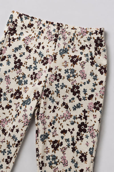 Girls Regular Fit Off White Floral Leggings