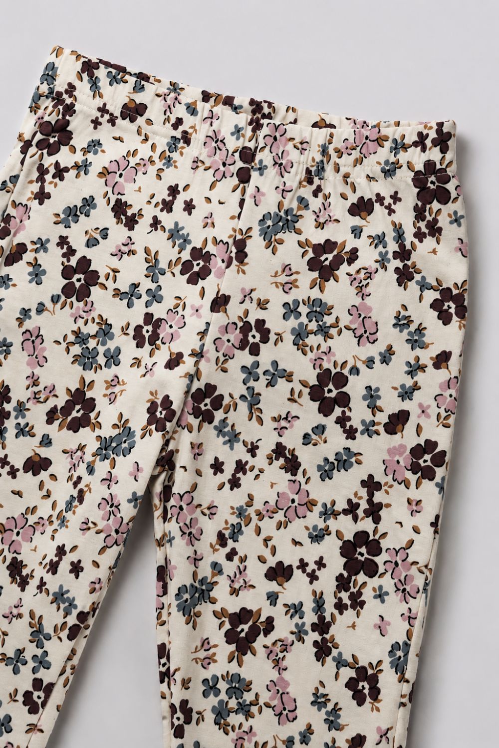Girls Regular Fit Off White Floral Leggings