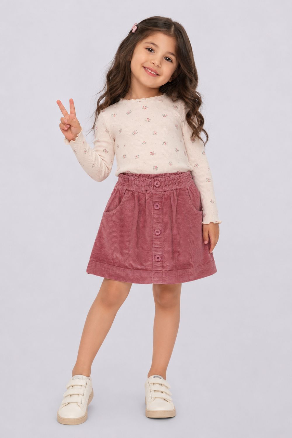 Girls Regular Fit Pink Courdroy Skirt