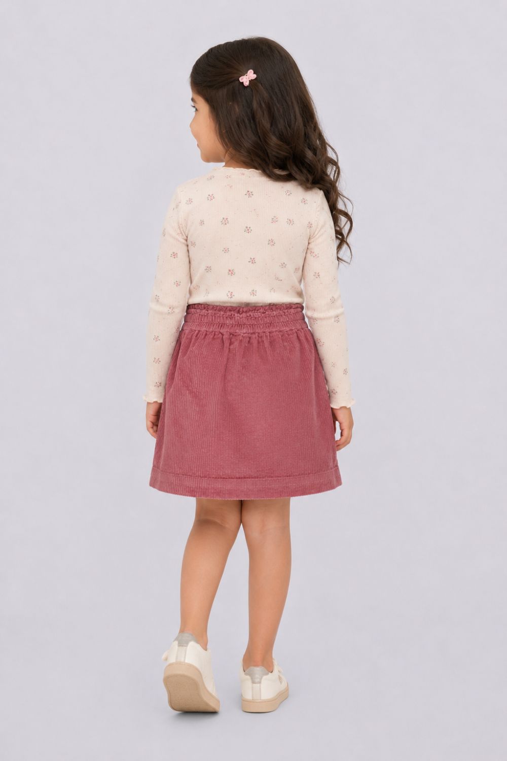 Girls Regular Fit Pink Courdroy Skirt