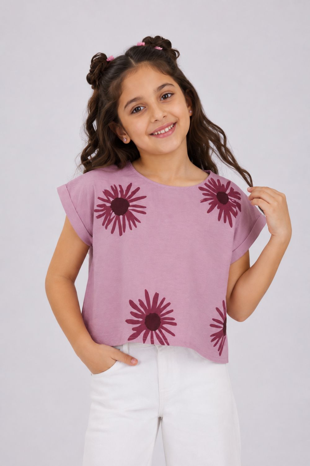 Girls Boxy Pink Floral Top