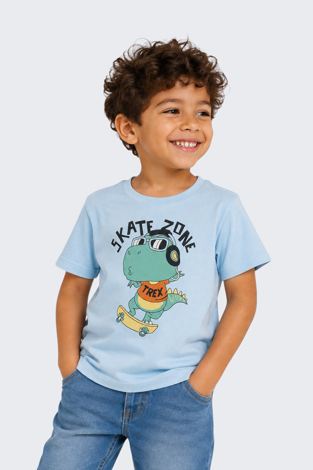 Boys Regular Fit Light Blue Cartoon T-Shirt