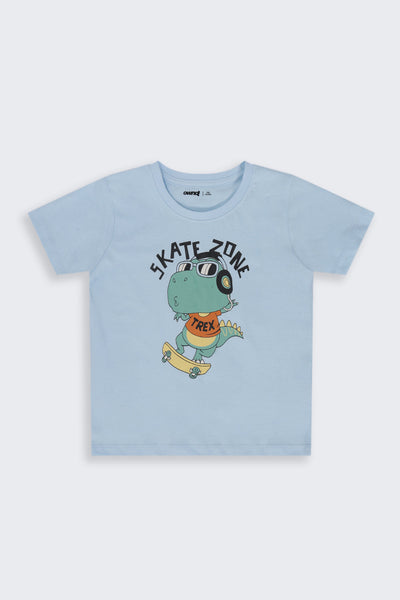 Boys Regular Fit Light Blue Cartoon T-Shirt