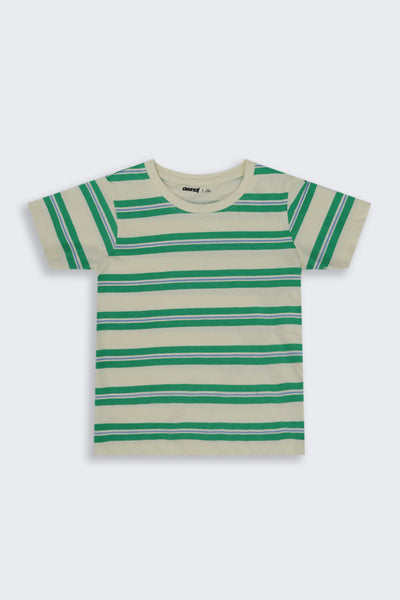 Boys Regular Fit Green Striped T-Shirt