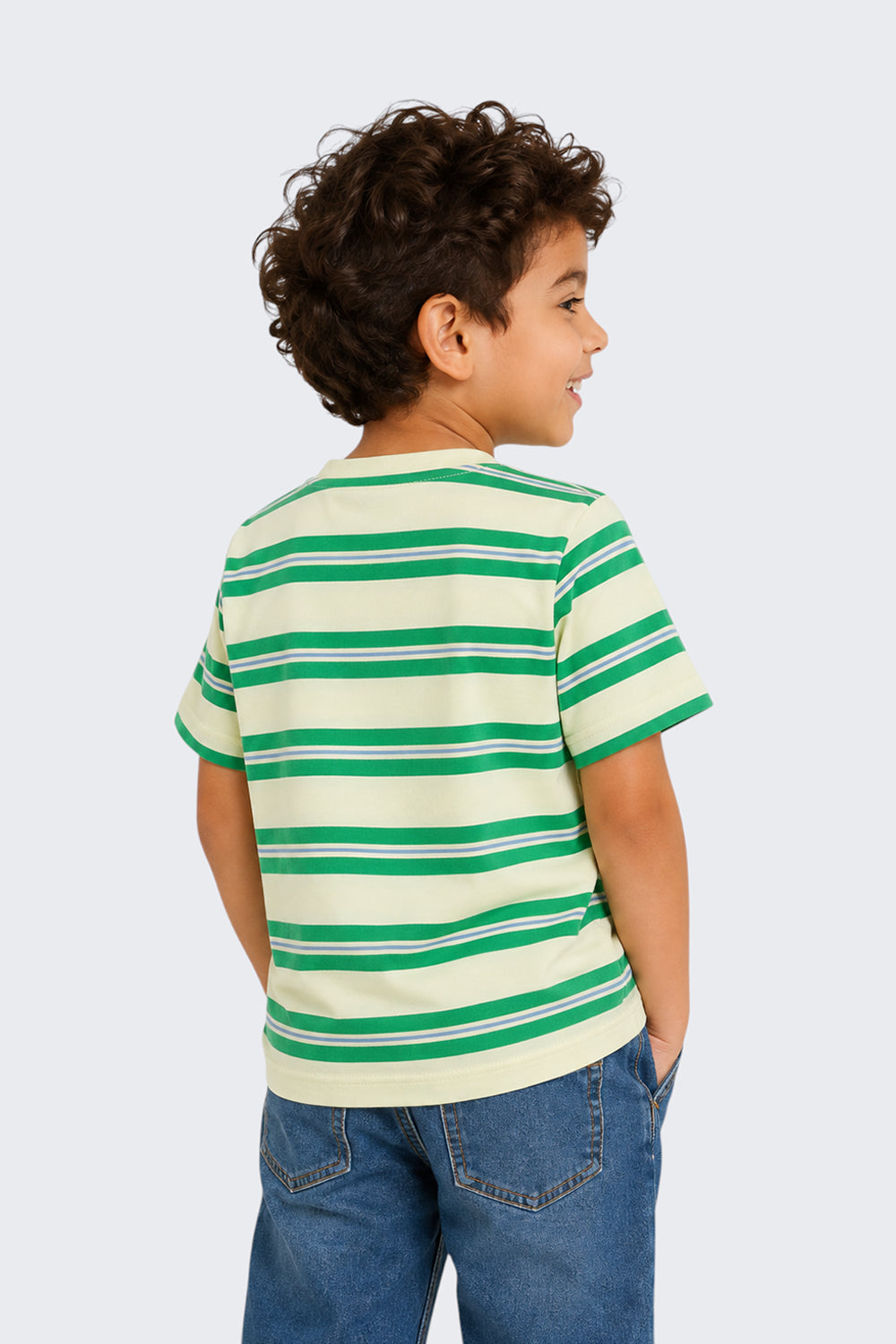 Boys Regular Fit Green Striped T-Shirt