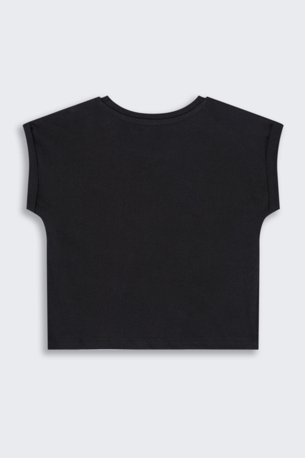 Girls Regular Fit Black Cartoon T-Shirt