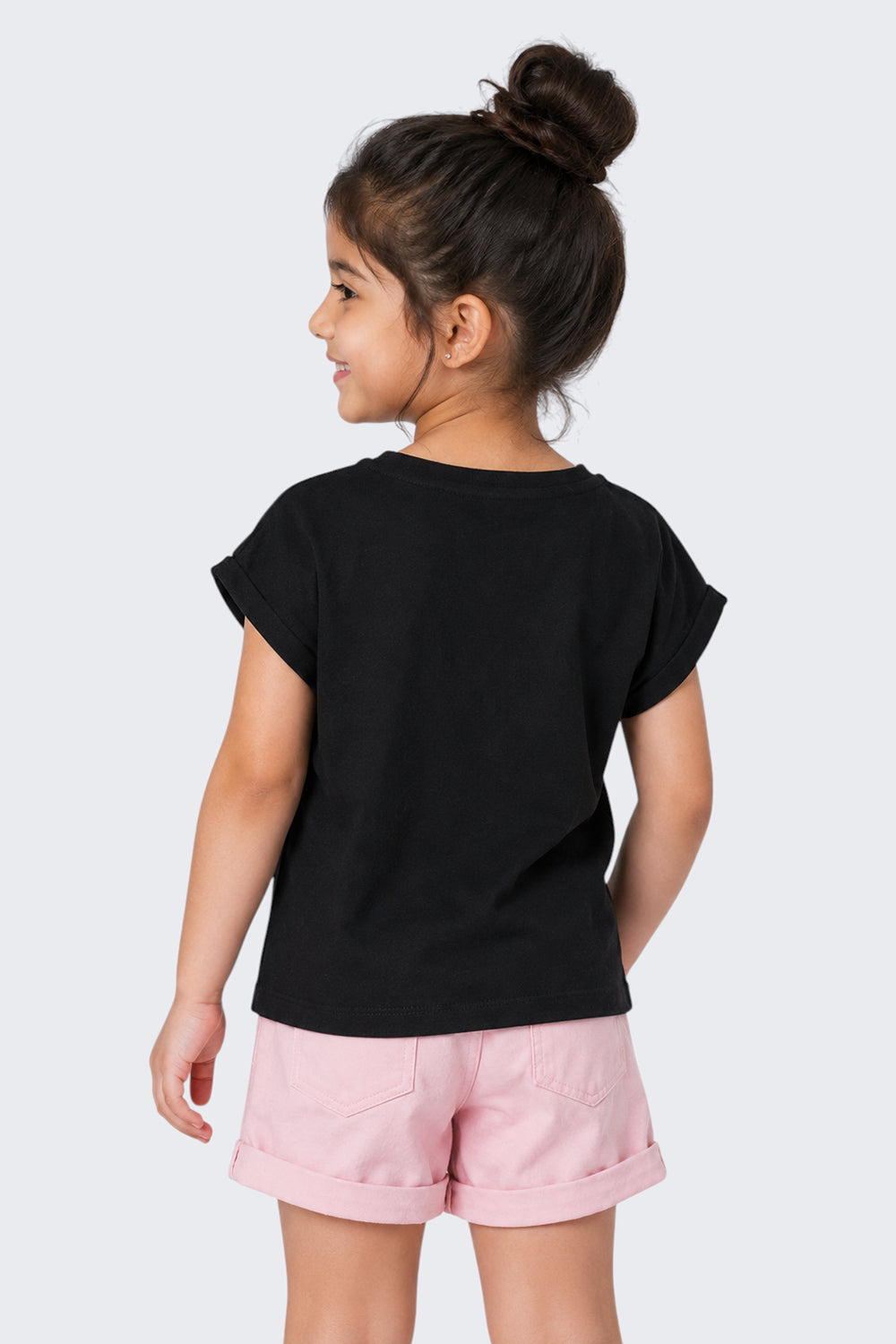 Girls Regular Fit Black Cartoon T-Shirt