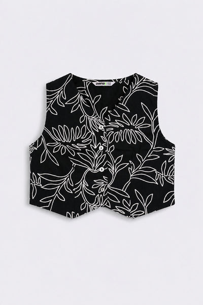 Tweens Girls Regular Fit Black Tropical Co-ord Set