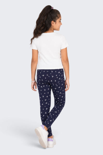 Tweens Girls Regular Fit Navy Printed Legging