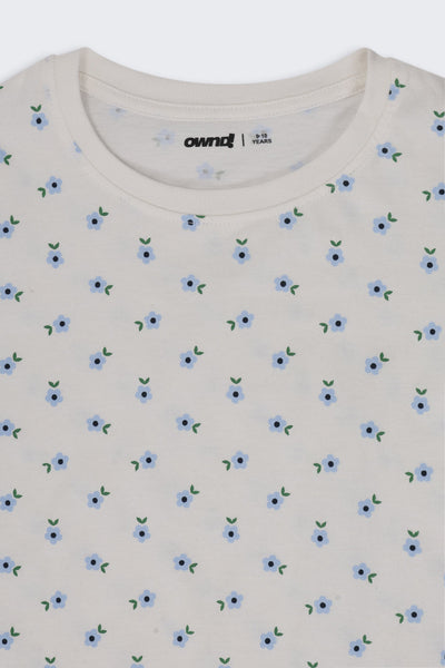 Tweens Girls Regular Fit White Floral T-Shirt