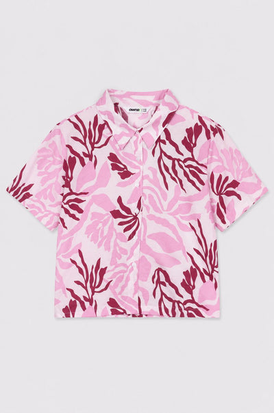 Tweens Girls Boxy Fit Pink Tropical Casual Shirt