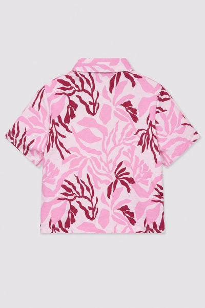 Tweens Girls Boxy Fit Pink Tropical Casual Shirt