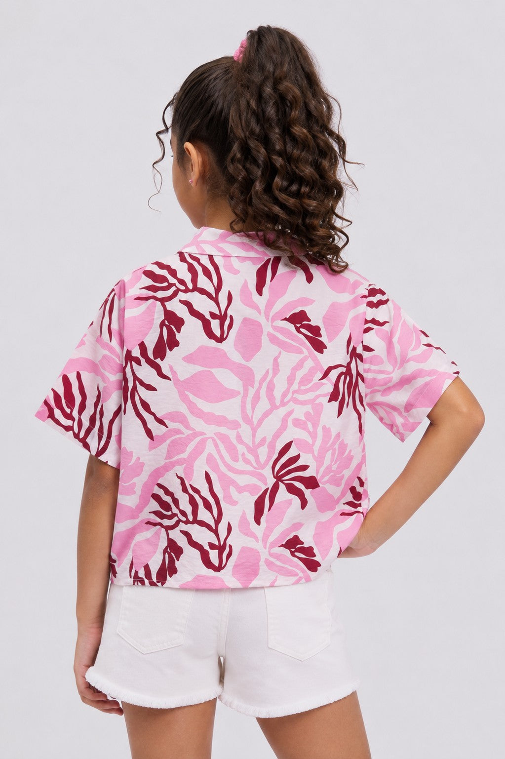 Tweens Girls Boxy Fit Pink Tropical Casual Shirt