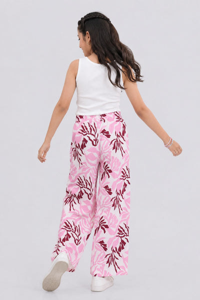 Tweens Girls Wide Leg Pink Printed Pants