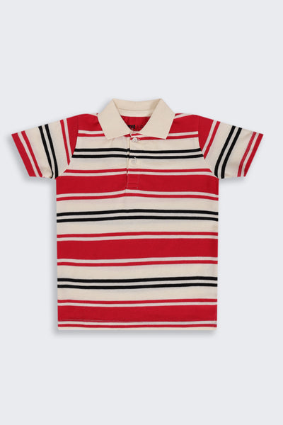 Boys Regular Fit Red Striped T-Shirt