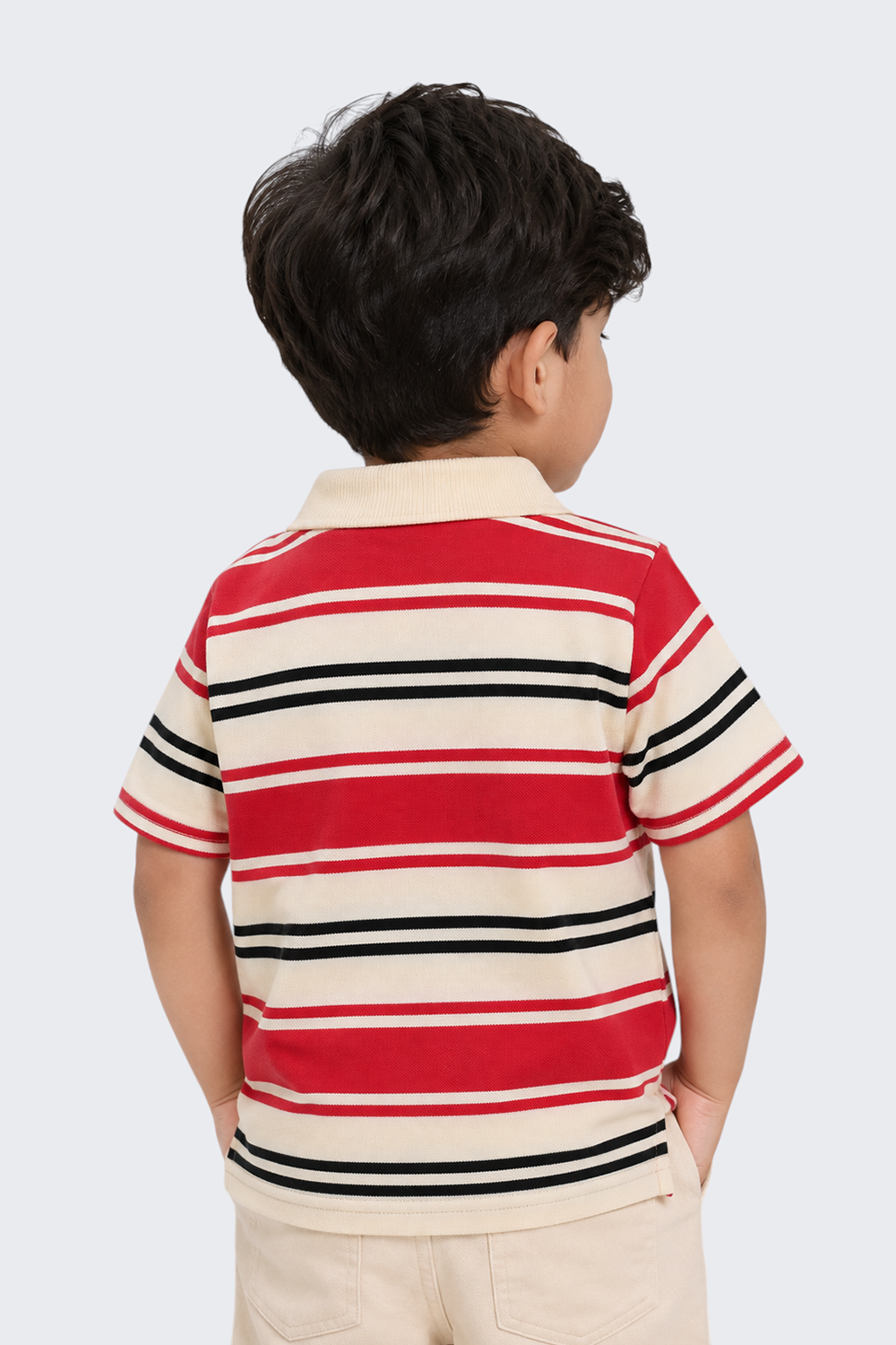 Boys Regular Fit Red Striped T-Shirt