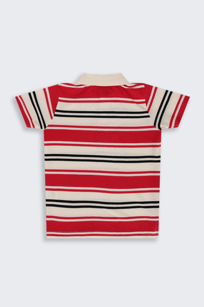 Boys Regular Fit Red Striped T-Shirt
