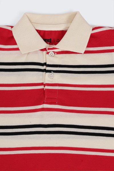 Boys Regular Fit Red Striped T-Shirt