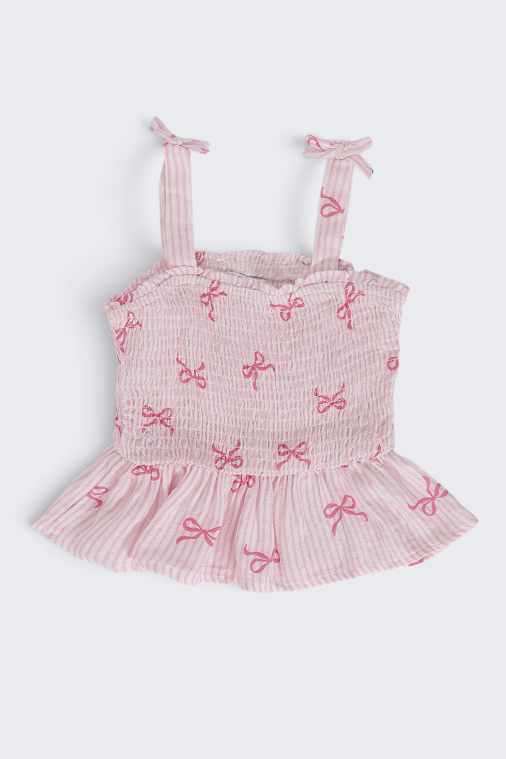 Girls Regular Fit Pink Bow Printed Co-ord Set