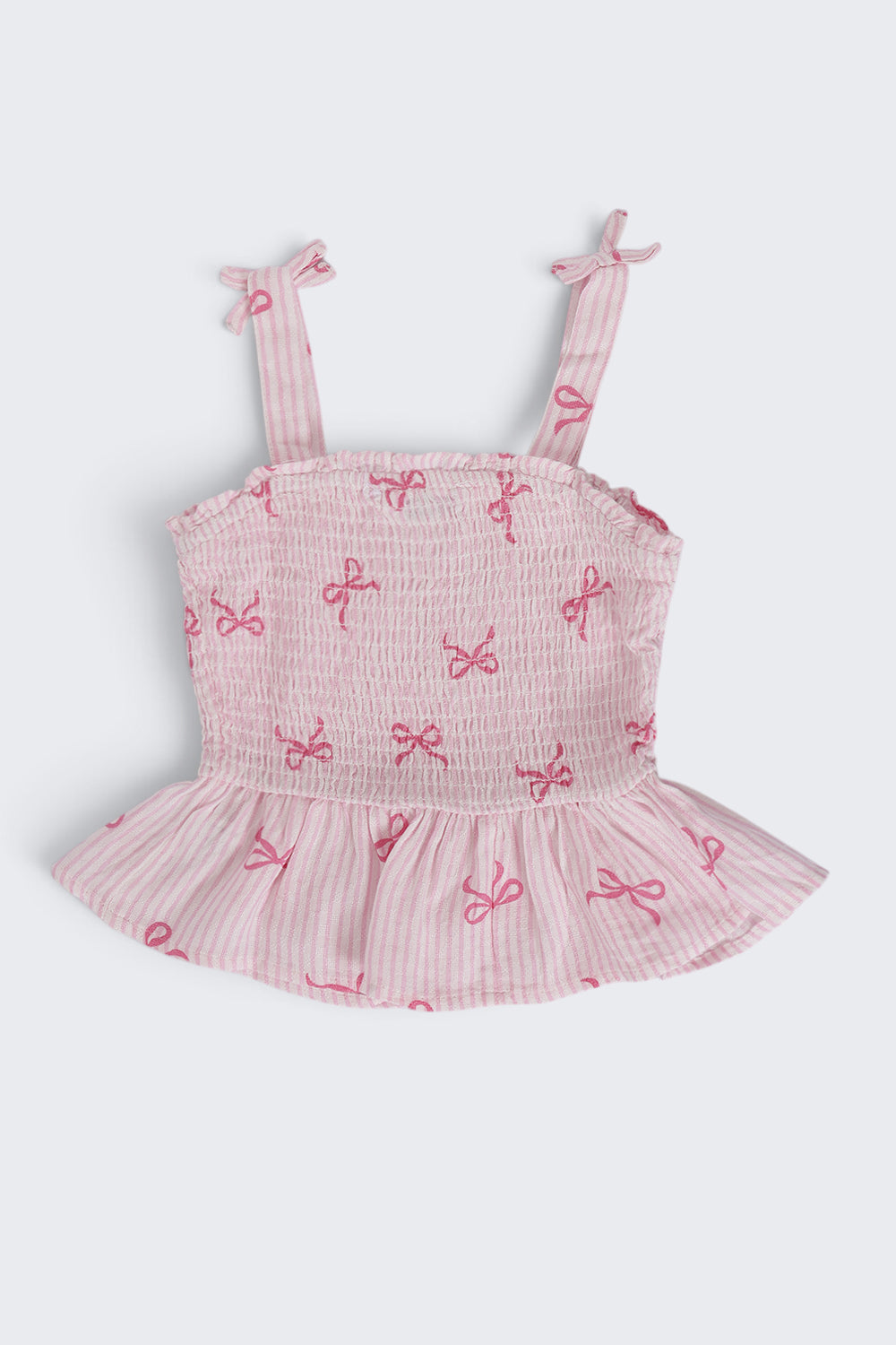 Girls Regular Fit Pink Bow Printed Co-ord Set