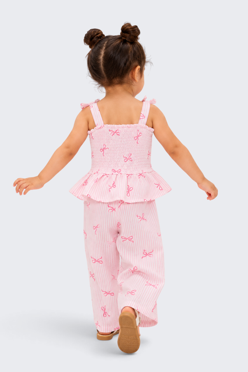 Girls Regular Fit Pink Bow Printed Co-ord Set