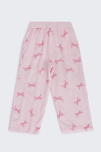 Girls Regular Fit Pink Bow Printed Co-ord Set