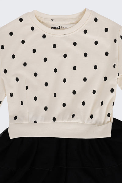 Girls Black Polka Dot Flared Tulle Dress