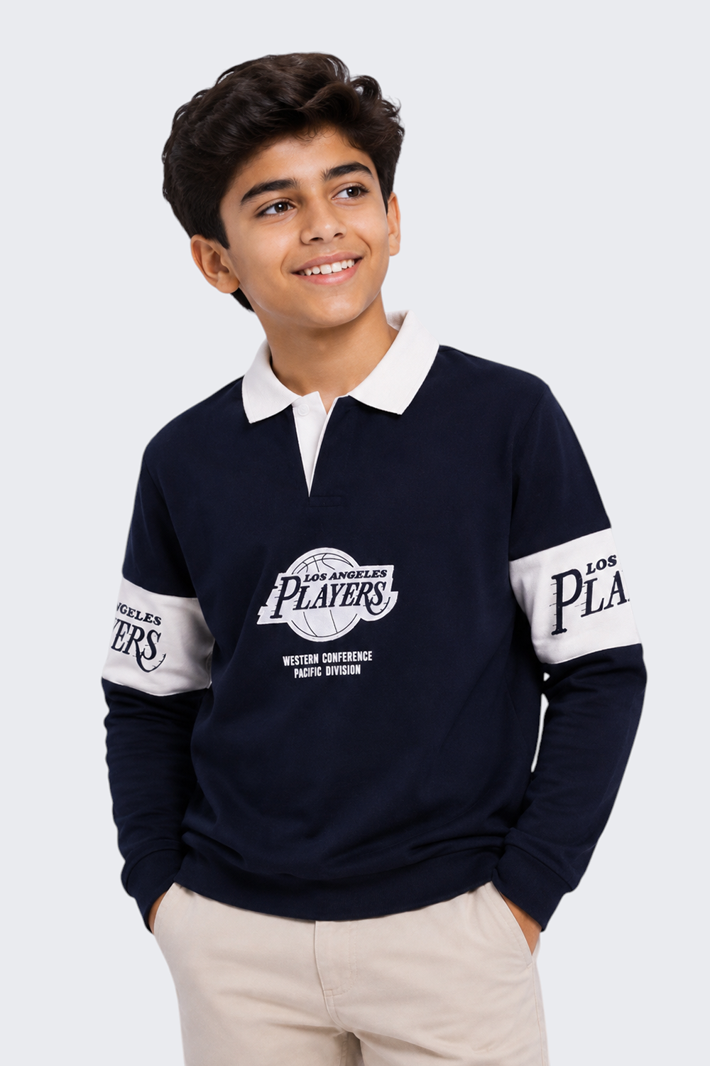 Tweens Boys Navy Logo Polo Collar Sweatshirt