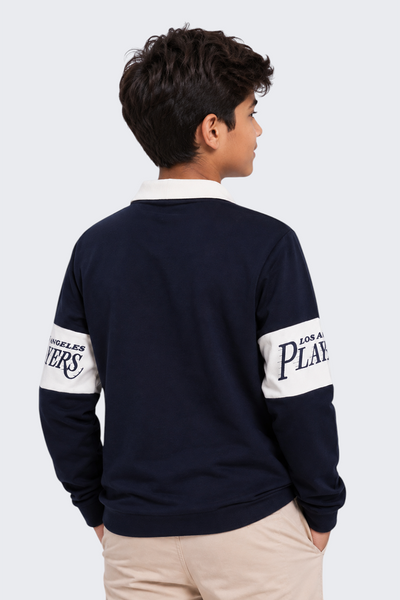 Tweens Boys Navy Logo Polo Collar Sweatshirt