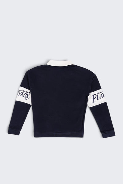 Tweens Boys Navy Logo Polo Collar Sweatshirt