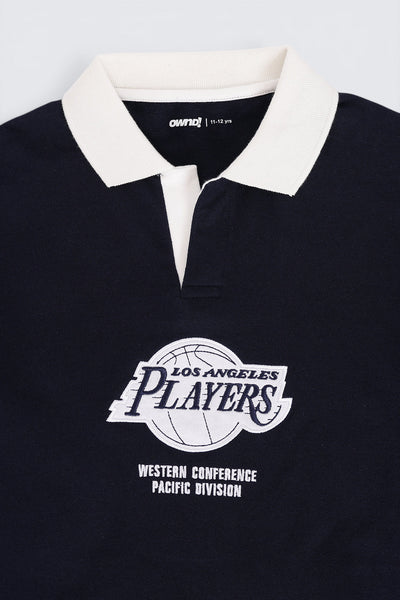 Tweens Boys Navy Logo Polo Collar Sweatshirt