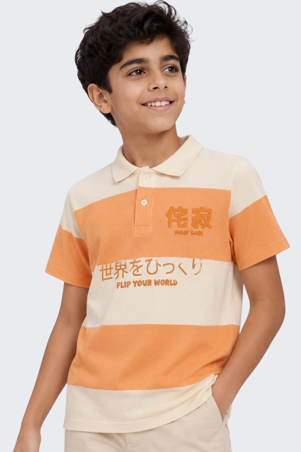 Tweens Boys Regular Fit Orange Striped T-Shirt