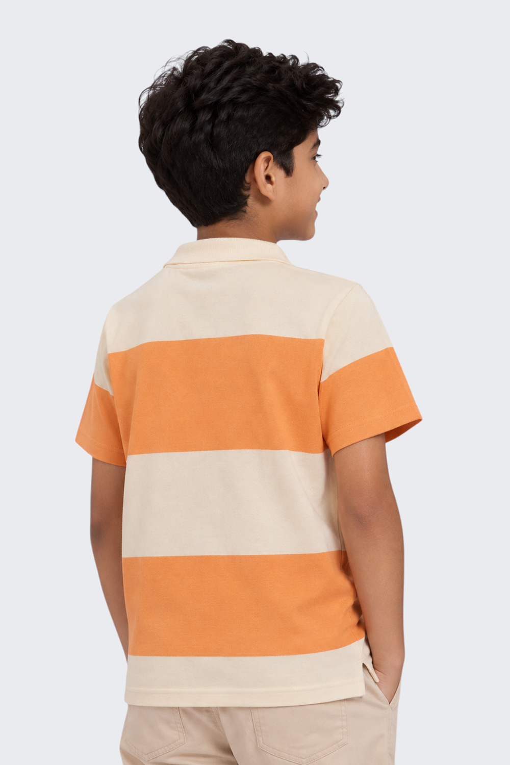 Tweens Boys Regular Fit Orange Striped T-Shirt