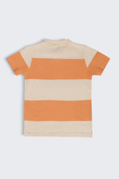 Tweens Boys Regular Fit Orange Striped T-Shirt