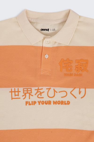 Tweens Boys Regular Fit Orange Striped T-Shirt