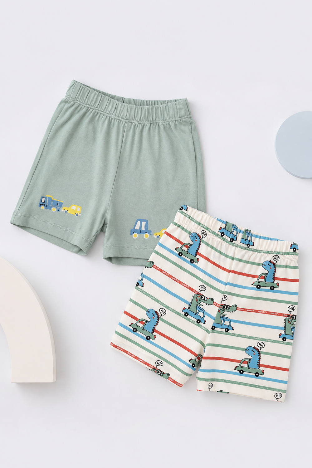 Infant Boys Regular Fit Green Dino Graphic Shorts - Pack of 2