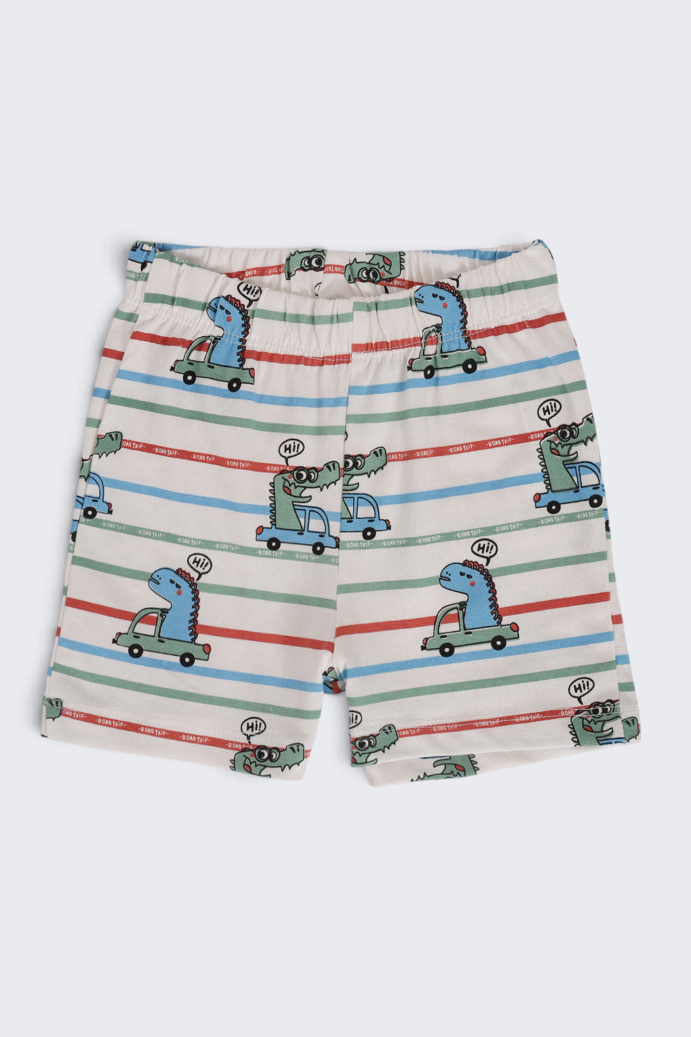 Infant Boys Regular Fit Green Dino Graphic Shorts - Pack of 2