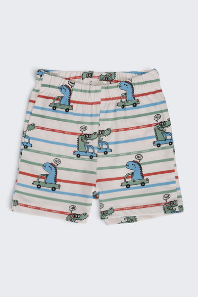 Infant Boys Regular Fit Green Dino Graphic Shorts - Pack of 2