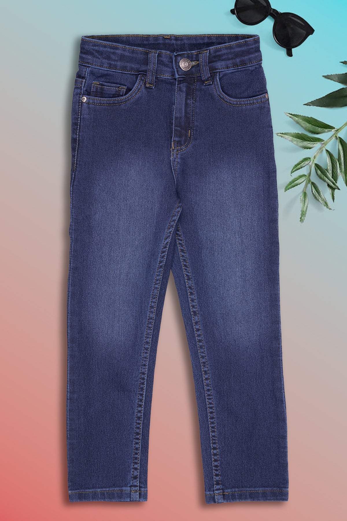 Medium Blue Solid Regular Fit Jeans For Boys