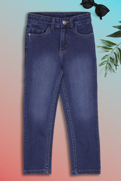 Medium Blue Solid Regular Fit Jeans For Boys