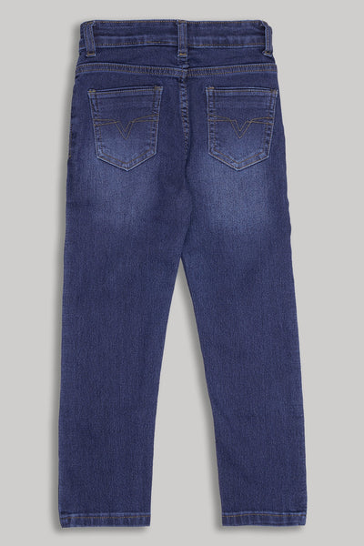 Medium Blue Solid Regular Fit Jeans For Boys