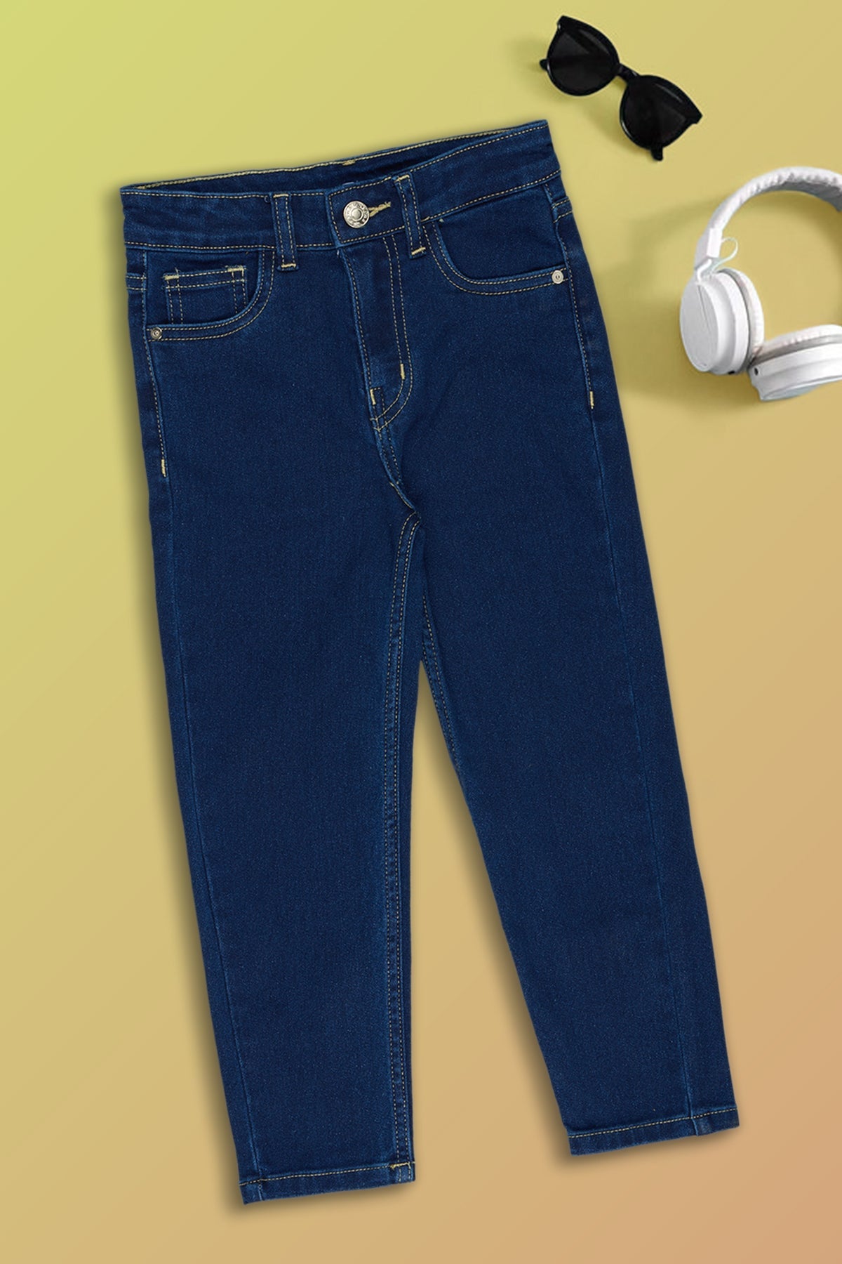Navy Solid Regular Fit Jeans For Girls