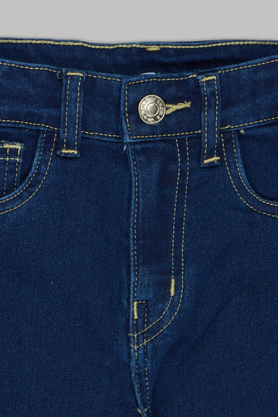 Navy Solid Regular Fit Jeans For Girls