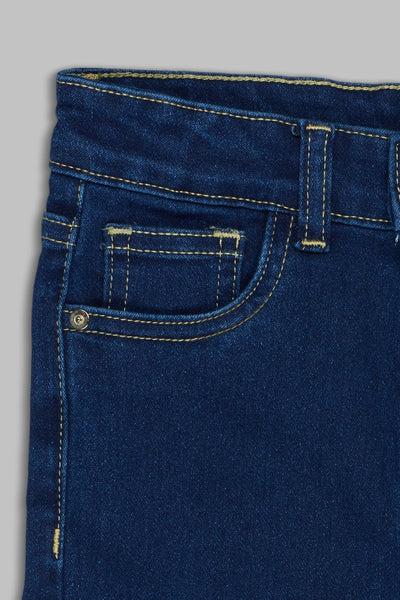 Navy Solid Regular Fit Jeans For Girls